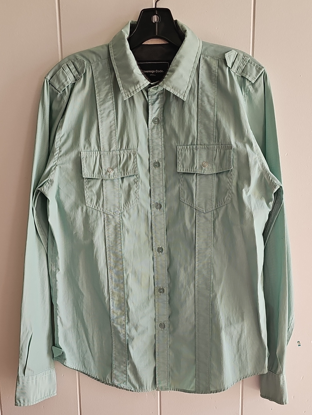 Sovereign Code Men's Light Green Button-Up Casual Long Sleeve Shirt Small